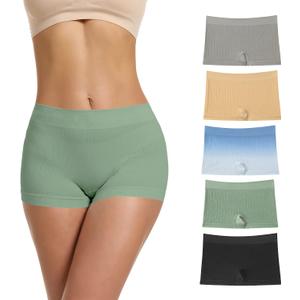 LALESTE Women's Boyshort Underwear Full Coverage Seamless Panties Soft Stretch Boxer Briefs 5 Packs (Blue/Green/Grey/Yellow/Black) S