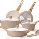 SENSARTE Nonstick Ceramic Cookware Set 14-Piece, Healthy Pots and Pans Set, Non-toxic Kitchen Cooking Set, Taupe