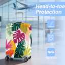 FOREVER QUEEN Tropical Leaves Travel Luggage Cover -Stretchable Airplane Suitcase Protector Sleeve,Universal Washable Fit for 24-26 Inch Checked Baggage,Water Resistant Durable Luggage Protector