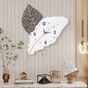 Anmotpe 18x27 inch Large Modern Feather Leaf Shape Wall Clock for Living Room Decor, White Unique Silent Decorative Art Clock for Home Bedroom Office Dining Kitchen