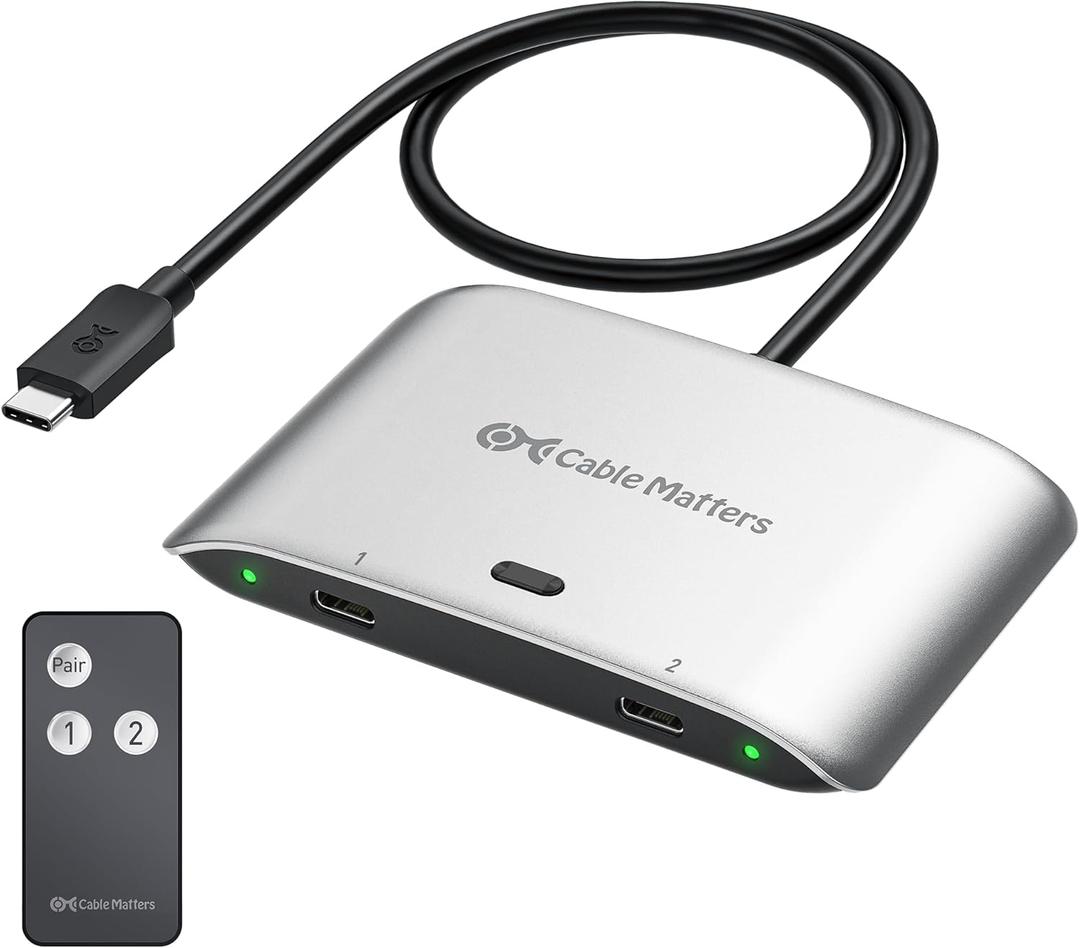 Cable Matters 20Gbps USB C Switch for 2 Computers, Up to 8K@30Hz on Windows, 4K@60Hz on macOS, 140W PD, for Sharing a USB-C/Thunderbolt 4 Monitor or Dock (Not for Dock with an Attached Cable)