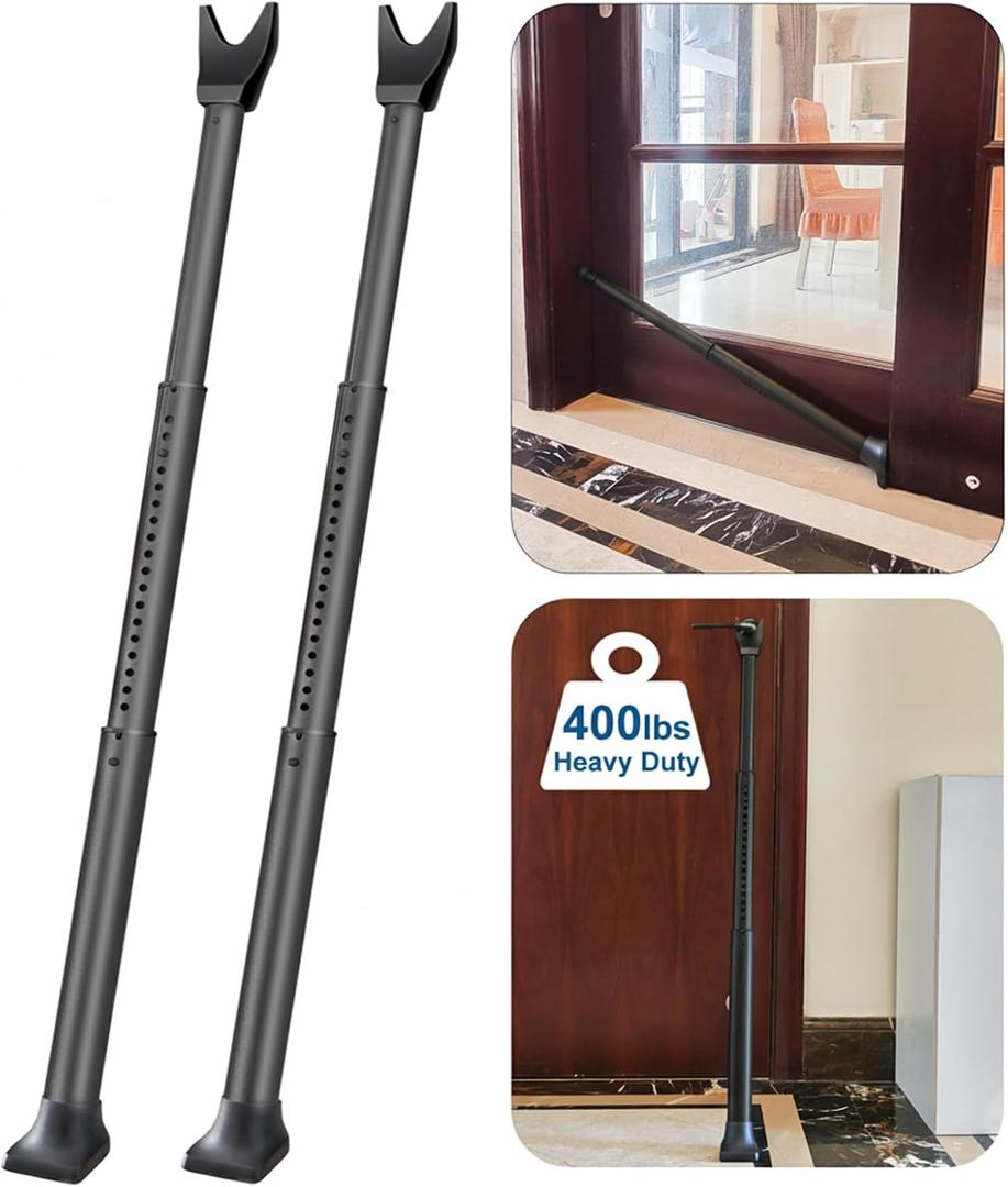 Door Security Bar, Rerishom Door Stoppers Security bar,Heavy Duty Door Lock Security Door Jammer Door Stopper for Apartment, Hotel Room,Screen Door Hardware (Dark Black, 2 Pack)