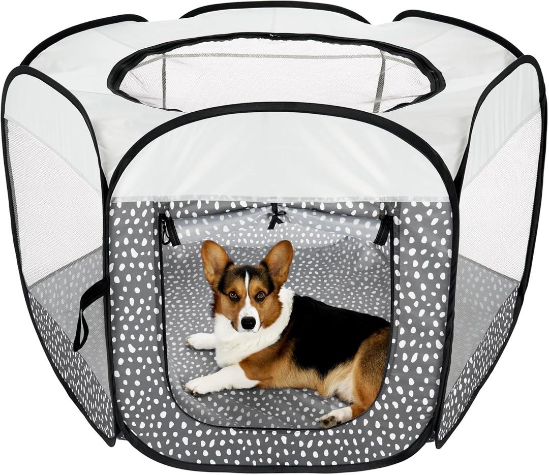 Furhaven Portable Dog Playpen Cat Tent, Pet Playground,Kennel Foldable Indoor Outdoor Zippered Puppy Crate - Gray Pebbles, Large