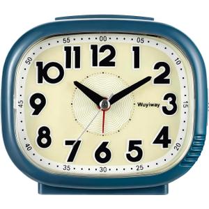 Vintage Retro Analog Alarm Clock, Battery Operated, Readable for SeniorsSilent No Ticking, Glow in Dark Dial, Lighted on Demand and Snooze, Blue, 4.7" x 3.9" x 2.7"