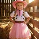 Gomukot Kids Cowgirl Costume for Girls Halloween Western Rodeo Dress Up, Pink, 5-6 Years