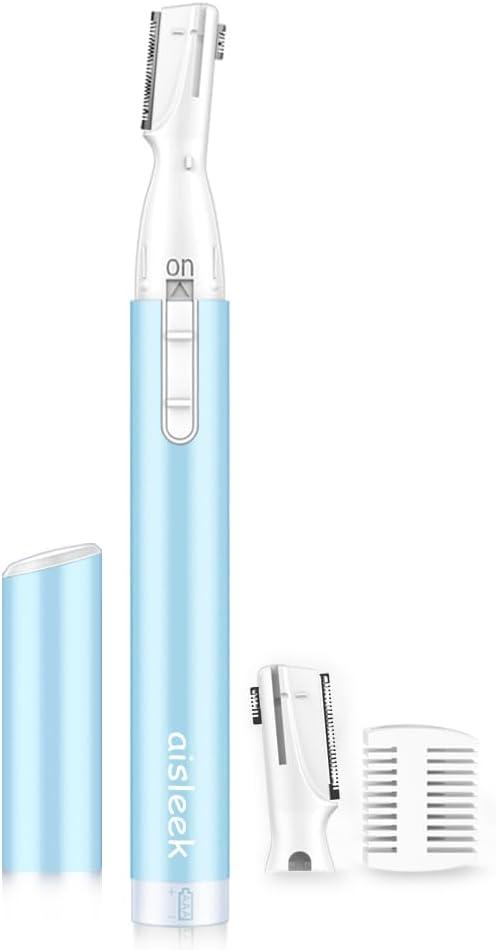 Eyebrow & Facial Hair Trimmer, Precision Detailer with Rinseable Blade, Battery Operated, Double-Sided Razor for Fine Hair, Chin & Peach Fuzz, Compact Pen Size, Safe & Gentle Touch-ups (Cadet Blue)