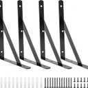4 Pack L10 x H 6" Heavy Duty Shelf Brackets with Screws Open Floating Shelving Bracket L Brackets Black Metal Shelf Brackets for Shelves, Room, Pantry,Garage