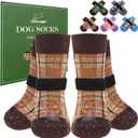 EXPAWLORER Dog Socks to Prevent Licking Paws, 4 Pcs Double Sided Anti Slip Dog Socks with Grippers, Dog Shoes Grips for Hardwood Floors, Dog Booties for Small Medium Large Senior Dogs, Khaki M