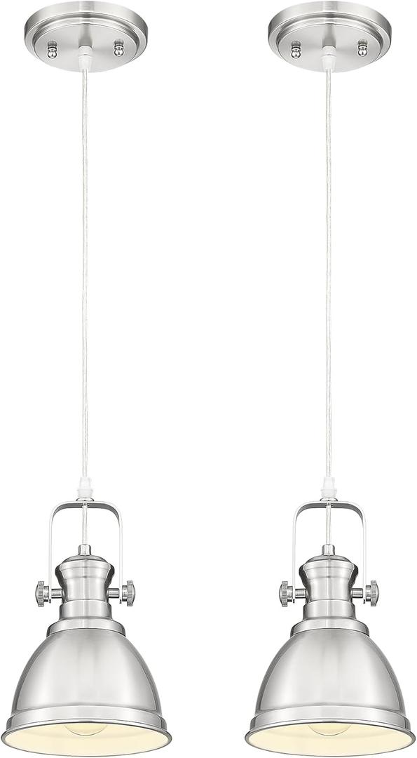2 Pack Pendant Lights Kitchen Island, Farmhouse Hanging Lights Fixtures with Metal Shade, Rustic Kitchen Pendant Lighting Over Island for Dining Room, Brushed Nickel, AD-2151-1P2-SN