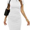 Bodycon Ruched Midi Tshirt Dress - Missufeintl Women's Casual Short Sleeve Fitted Sundress (White, Small)