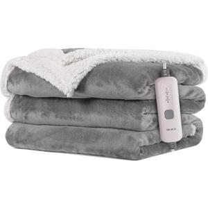 Electric Heated Blanket Flannel & Sherpa 72"x84" Full Size - 4 Heat Levels 10H Auto Shut Off Fast Heating Cozy and Comfortable Warm Gifts, Machine Washable - Light Gray
