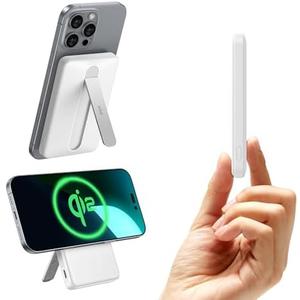 ESR for MagSafe Power Bank, Kickstand 5,000mAh MagSafe Portable Charger 0.6 in, Qi2 Certified 15W Ultra-Fast Battery Pack, 20W USB-C MagSlim Charger with Cable for iPhone 16/15/14/13/12, White