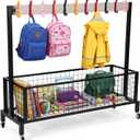 Classroom Metal Backpack Cart with Caster Wheels 11 Coat Hooks
Swivel Mobile Backpack Rolling Cart, Storage Rack Daycare Organizer, School Bag Trolley with Basket, for Kindergarten School