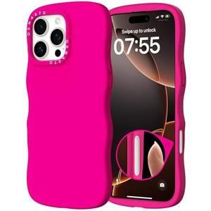 ORNARTO for iPhone 16 Pro Case 6.3", Wavy Liquid Silicone Shockproof Drop Protection Cover with Camera Control Button, Skin-Friendly Microfiber Lining – Hot Pink