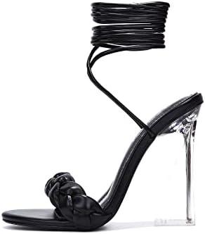 Cape Robbin Women's Lace-Up Transparent High Heels - Braided Open Almond Toe Clear Heeled Sandals (Tracy), Size 8
