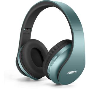 TUINYO Wireless Headphones Over Ear, Bluetooth Headphones with Microphone, Foldable Stereo Wireless Headset- Silver Blue