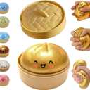 Glitter Dumpling Squishy, Mystery Glitter Dumpling Squishies Box, Colorful Dumpling Stress Balls Fidget, Jumbo Squishy Toy with Steamer Box, Soft Squeeze Decompression Dough Gift (Gold)