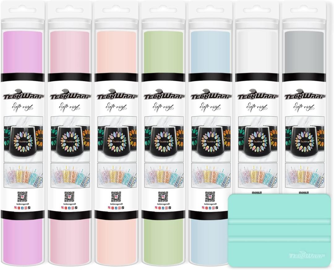 TECKWRAP 001 Permanent Adhesive Vinyl Bundle Matte Adhesive Craft Vinyl Bundle 12" x 36"/Rolls for Craft Cutters, Sign Plotters (Pastel Bundle)
