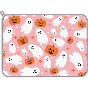 Halloween Dish Drying Mat for Kitchen Counter Pumpkin Spooky Ghosts Fall Dish Mat Absorbent Microfiber Reversible Dish Draining Mat Extra Large Dishes Pad 18 X 24 Inch