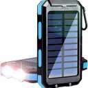 Solar Power Bank, YELOMIN 20000mAh Portable Outdoor Solar Charger, Camping Waterproof Backup Battery Pack with Dual USB 5V Outputs/LED Flashlights and Compass for Cellphones, Perfect for Hiking Travel (Blue)