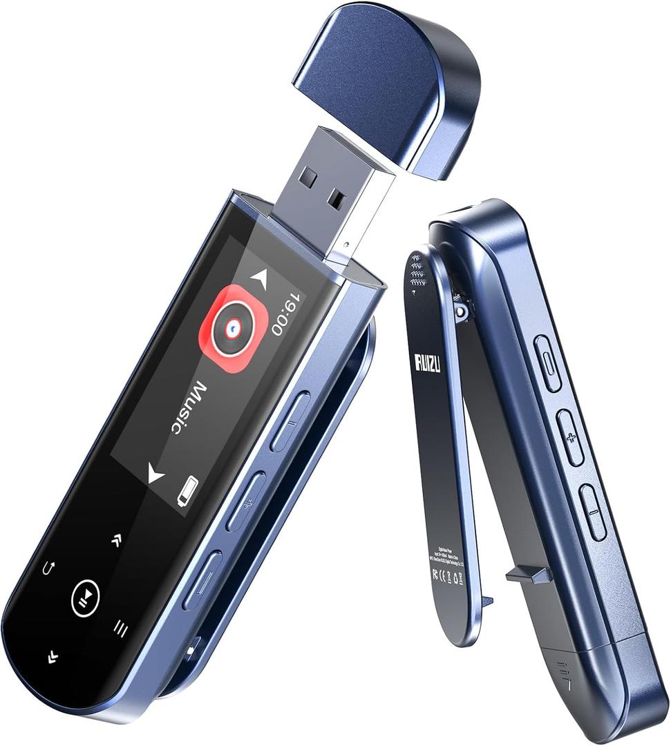 RUIZU 64GB USB MP3 Player with Bluetooth 5.3, Clip Jam Portable Music Player for Sports Running, USB MP3 Player Stick with FM Radio, Voice Recorder, Digital Audio Shuffle Repeat, Phone File Transfer