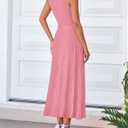BTFBM Women Midi Bodycon Tank Dress | Casual Sleeveless Crewneck Knit Pleated A Line Sweater Dresses, Wedding Guest,Cocktail,Vacation Outfits, Summer 2026 (Pink, L)