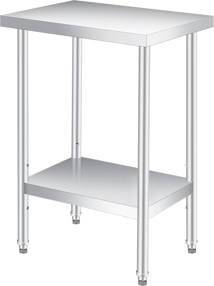 Garvee Stainless Steel Table, 14" x 24" NSF 2 Tier Prep Table, W/ Legs