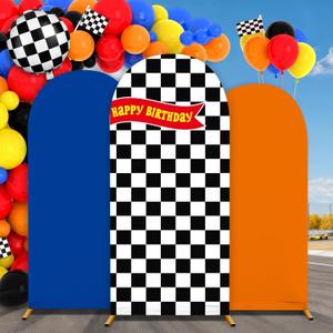 3 Pcs Race Car Arch Backdrop Cover Adaptable for 4ft 5ft 6ft Size Frames Black and White Checkered Chiara Hot Arch Stand Covers for Racing Birthday Baby Shower Party Decorations Supplies