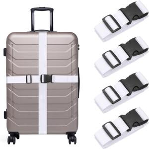uxcell 4 Pcs Luggage Straps for Suitcases, Adjustable Luggage Connector Strap Buckle Travel Suitcase Bag Strap Belt Luggage Accessories for Travel Suitcase Bag Connect, White