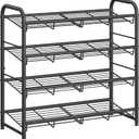 SONGMICS Stackable Shoe Rack, 4 Tier Metal Shoes Rack Storage Shelf, Holds up to 16 Pairs Shoes, Adjustable Slanted Shelves Shoe Tower Organizer for Closet Entryway Small Spaces, Black