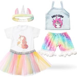 Set of 2 Summer Teddy Bear Clothes Cap & Gow Outfit Fits Make Your Own Most 14" - 18" Bear Plush Stuffed Animal Outfit Pet Dog Doll Cap and Gown Build a Bear Clothe (Unicorn Style, Fit 14"-18")