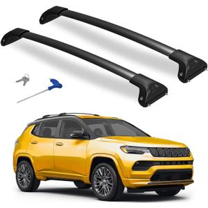 300lbs Roof Rack Cross Bars Compatible with Jeep Compass 2018-2025, Heavy Duty Aluminum Lockable Car Roof Rails Crossbar for Rooftop Cargo Luggage Kayak Canoe Bike Snowboard Black