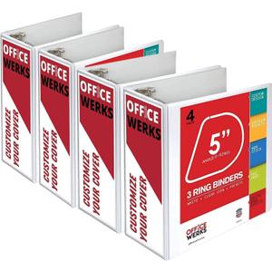 3 Ring Binder, Professional D Ring 5 Inch, Presentation Folder for Standard Pages 8.5 x 11 with Pockets, Crystal Clear View White (4 Pack)