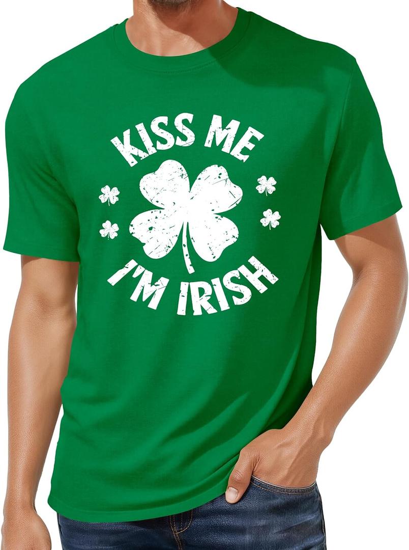 St Patricks Day Shirt Men Green Shamrock Irish Tshirts Short Sleeve Funny Graphic Tee Tops (Green, XL)
