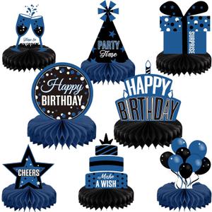 Pajean 8 Pieces Blue and Black Birthday Party Honeycomb Centerpieces Blue Black Table Centerpieces Decorations Table Centerpiece Sign for Kids Adults Party Supplies (Classic)