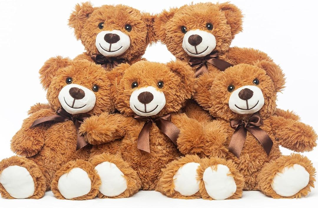 5 Pack Teddy Bears Bulk Teddy Bear Stuffed Animal Baby Shower Bear Plush Gifts for Christmas Valentine;s Day Mother's Day for Kids or Adults (5 Dark Brown)