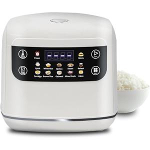 Portable Digital Rice Cooker, 6-Cup (Uncooked)/12-Cup (Cooked) Small Rice Maker with Steaming Basket, Mini Rice Cooker with 2L Removable Nonstick Inner Pot, 10 Menu Options, Auto Keep Warm, 24 Hour Delay Timer, White