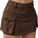 Women's Mini Cargo Skirt Y2K Button Low Waist Short Skirts Bodycon Denim Jean Skirt with Flap Pockets(A-coffee Brown,Medium) Coffee Brown, Medium
