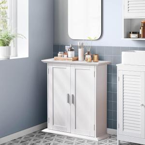VECELO Bathroom Floor Cabinet, Freestanding Storage with Double Doors and 2-Tier Adjustable Shelves, 21.1" L x 8.78" W x 24.02" H, White
