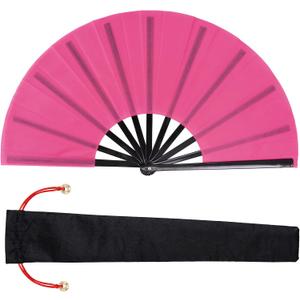 Nydotd 1 Packs Large Rave Fan Handheld Folding Fans Nylon Cloth Foldable with Holder Sleeve for Men and Women Performance Line Dance Chinese Kung Fu Tai Chi Decorations Party Gift (Roes Red, Large)