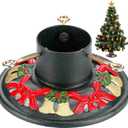 Huwena Christmas Tree Stand for Live Trees, Real Xmas Tree Holder Base Cast Iron, Supports up to 8ft, 4-Inch Diameter, 120lb Weight Capacity for Christmas Rustic Decoration (Bell, Bow Style)