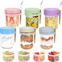 Xyptorix 6 Pack Overnight Oats Containers with Lids and Spoons, 16 oz Mason Jars with Removable Separate Compartments, Airtight and Leak-Proof Glass Jars for Chia Pudding, Yogurt, and Oatmeal