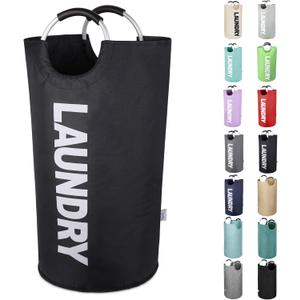 Tall Laundry Hamper with Handles，Large Laundry Basket, Freestanding Clothes Hamper Bag – Folding Dirty Fabric Laundry Bin for College Dorm，Laundry Room, Sturdy, Lightweight – 95L (Black)