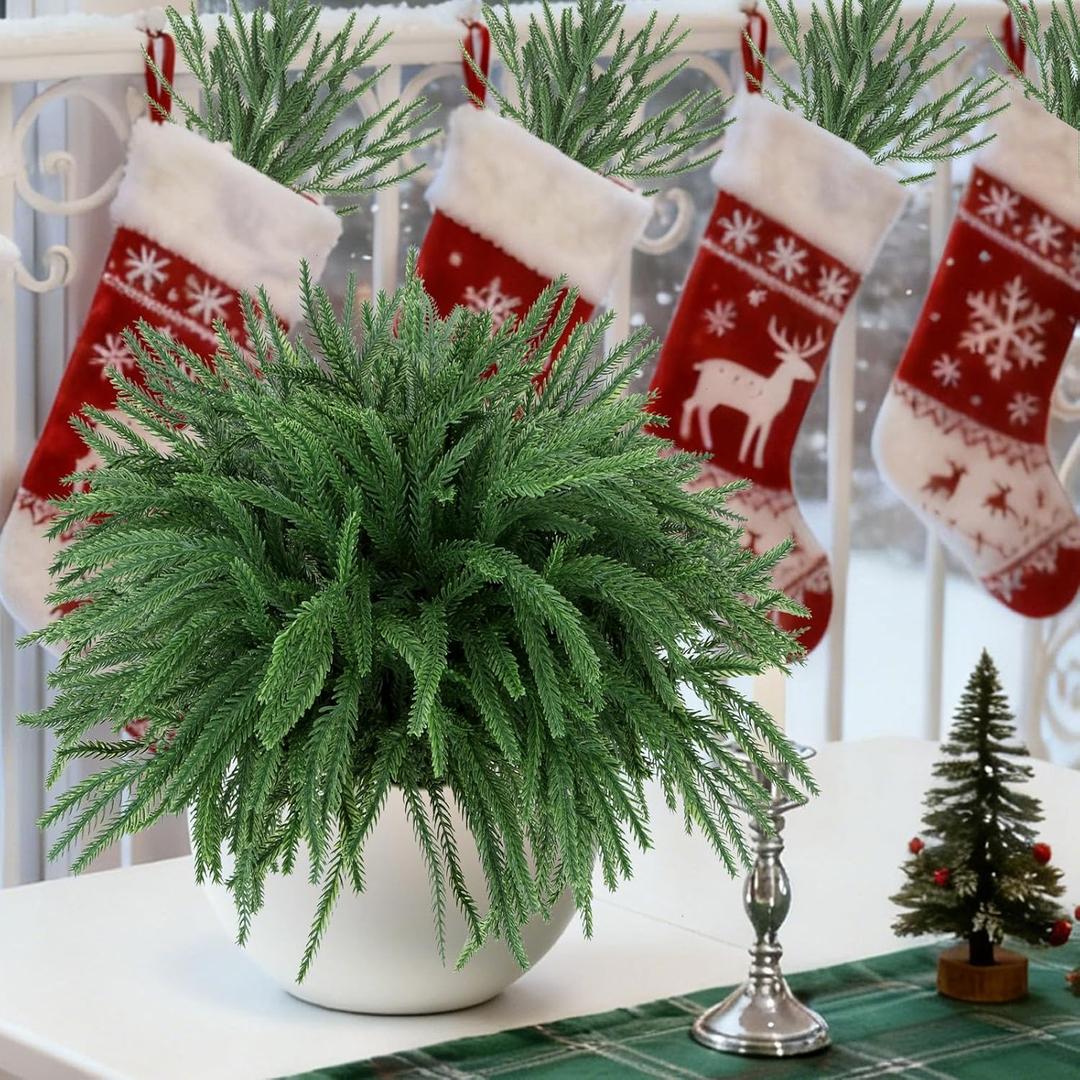 12 Pcs Artificial Norfolk Pine Branches - 19.7 Inch Real Touch Norfolk Pine Stems - Indoor Outdoor Faux Christmas Greenery Plants Stems - Table Decorations Porch Decor Christmas Stocking Stuffers