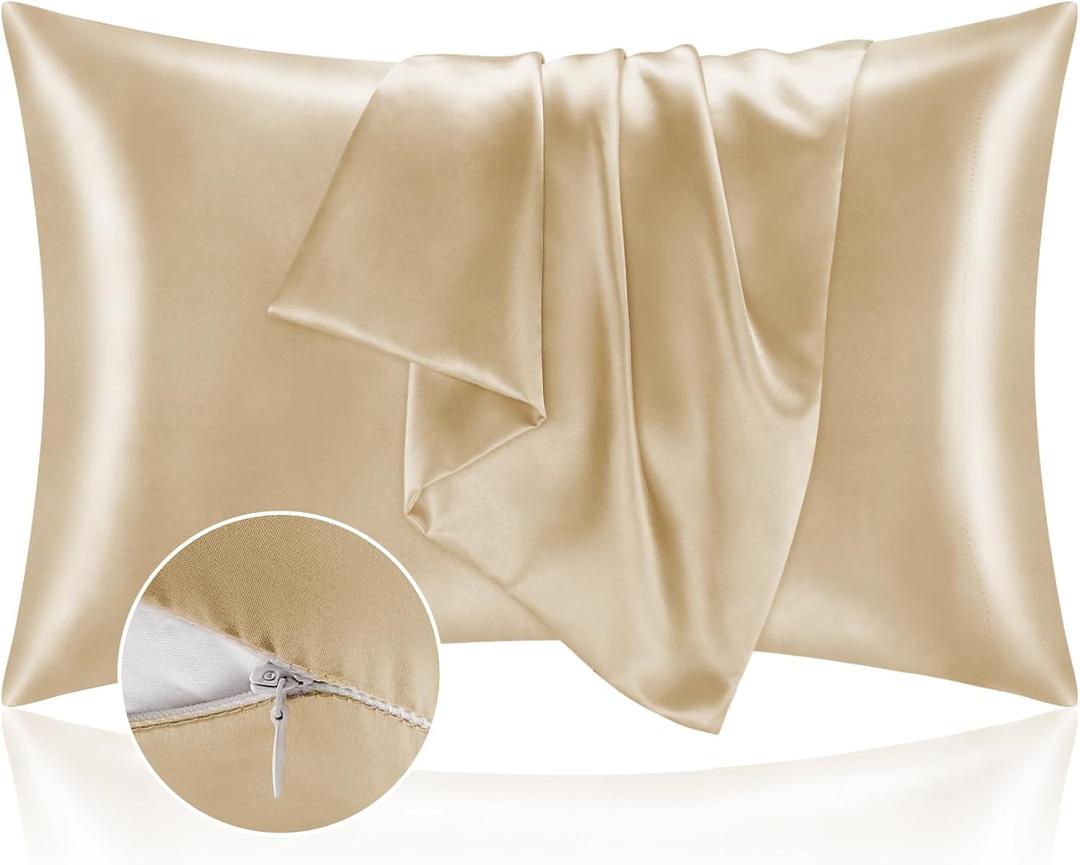 BEDELITE Satin Pillowcase with Zipper, Champagne King Size Pillow Cases Set of 2, Super Soft and Cooling Similar to Silk Pillow Cases, Gift for Women Men(20x36 Inches)