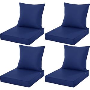 Outdoor Chair Cushions 24x24 Inch, Waterproof Fade Resistant Deep Seat and Backrest Cushion Set for Patio Furniture, Navy, Set of 4