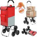 Shopping Cart, Super Loading Stair Climber 220 lbs Capacity Grocery Foldable Cart with Extra Large Shopping Bag Laundry Utility Cart with Adjustable Bungee Cord, Red