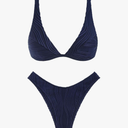 ZAFUL Bikini Sets for Women Triangle Textured Plunging High Cut Cheeky Bikini Swimsuits Two Piece Bathing Suits 6/M