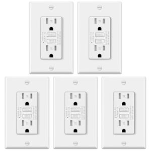 5 Pack GFCI Outlets 15 Amp, Tamper Resistant (TR), Ultra Slim GFI Receptacles with LED Indicator, Ground Fault Circuit Interrupter, Decor Wallplate Included, ETL Listed, White