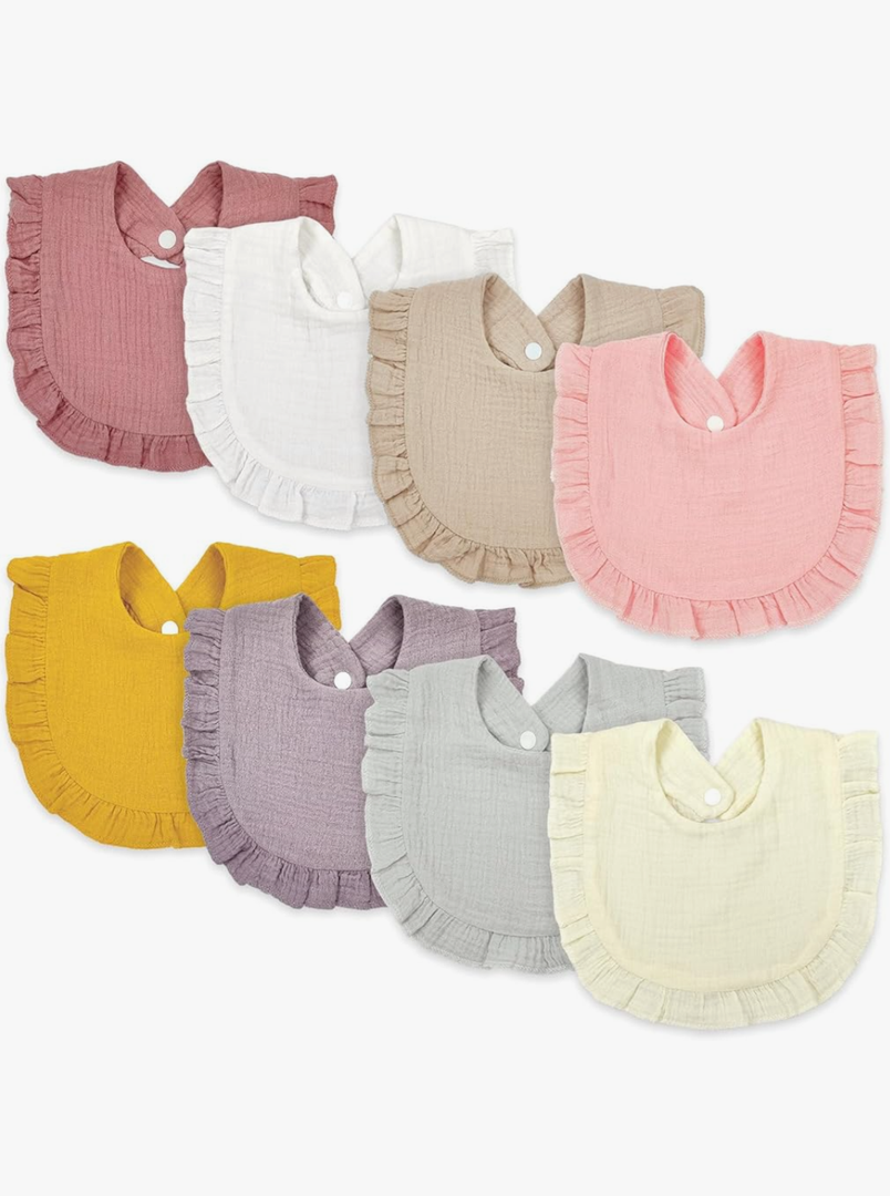 EllieHouse Baby Bibs for Girls Boys 8 Pack Muslin Drooling Teething Drool Teeth Bibs Muslin Cotton